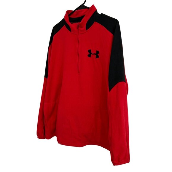 Under Armour Mens Red & Black Fleece Pullover Quarter-Zip Jacket XL - Picture 3 of 9